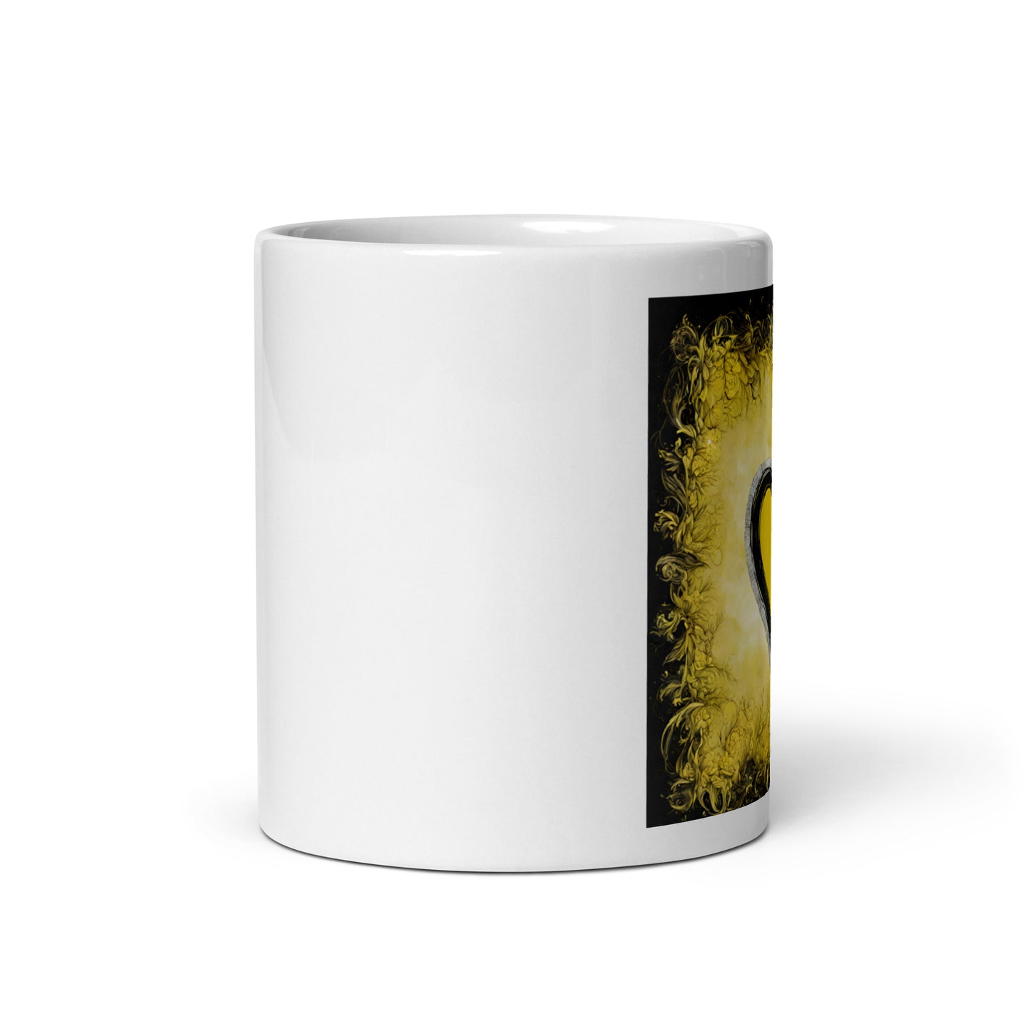 Black & Yellow Heart-White glossy mug