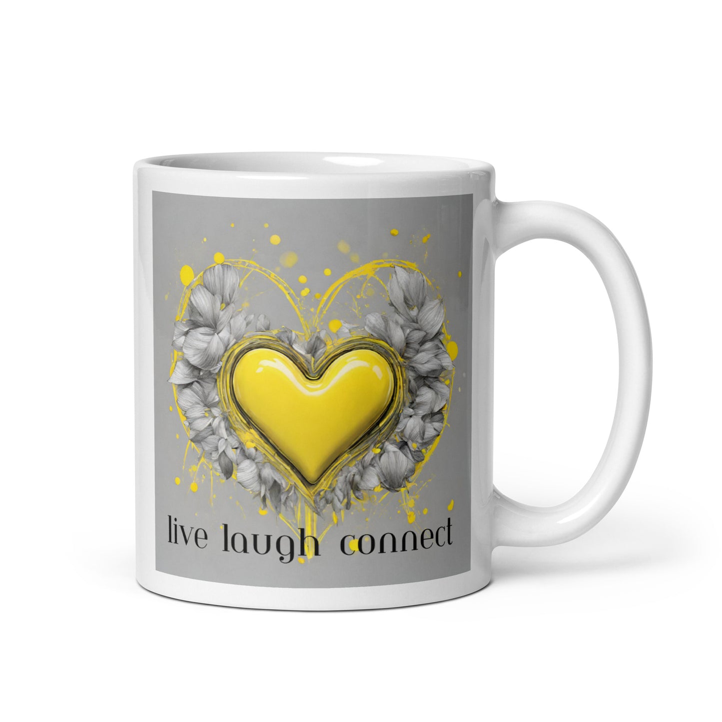 Yellow Doily Heart-White glossy mug