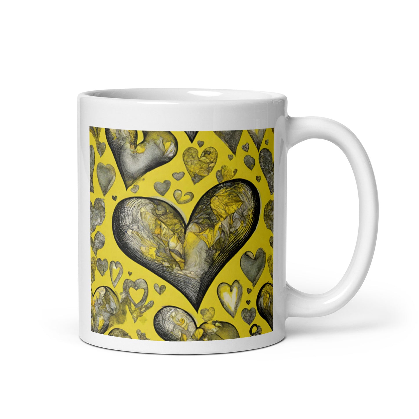 Multi Yellow Heart-White glossy mug