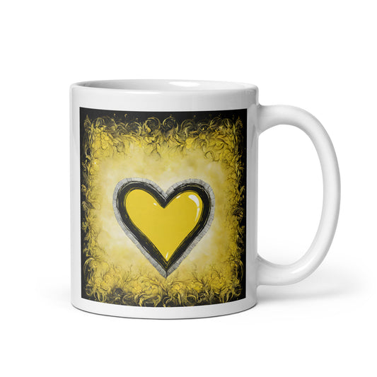 Black & Yellow Heart-White glossy mug