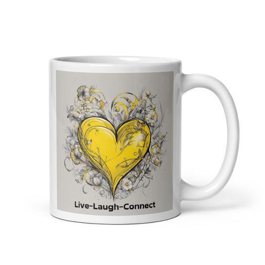 Wispy Yellow Heart-White glossy mug