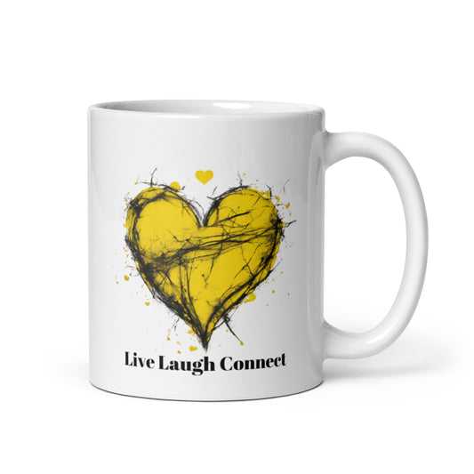 Yellow Heart-White glossy mug